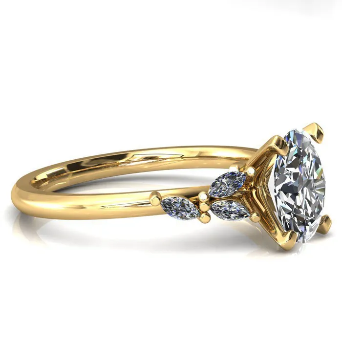 Rings Fire Brilliance Sigrid Oval Center Stone 4 Prong Marquise Diamond Side Ring
