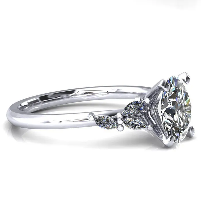 Rings Fire Brilliance Sigrid Oval Center Stone 4 Prong Marquise Diamond Side Ring