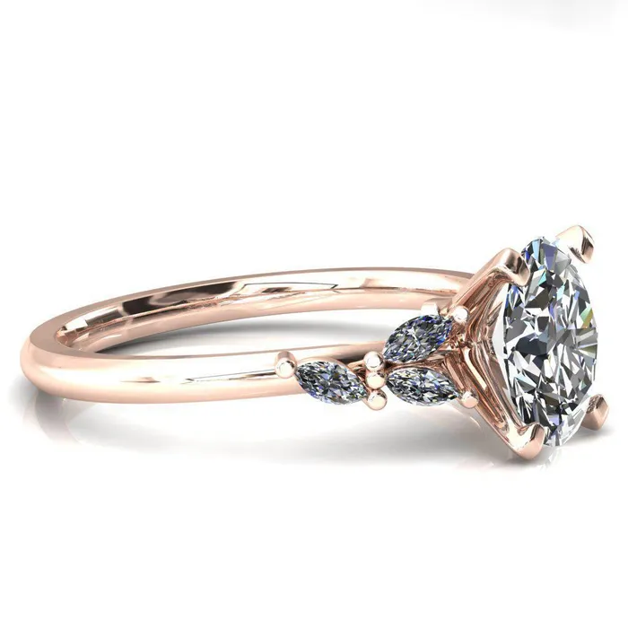 Rings Fire Brilliance Sigrid Oval Center Stone 4 Prong Marquise Diamond Side Ring