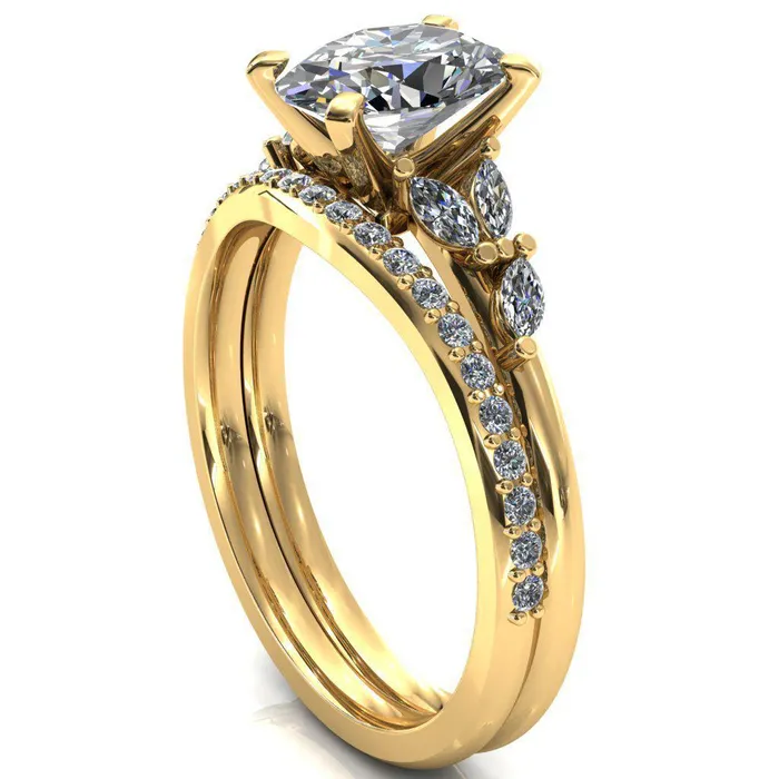 Rings Fire Brilliance Sigrid Oval Center Stone 4 Prong Marquise Diamond Side Ring
