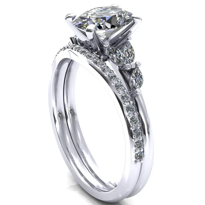 Rings Fire Brilliance Sigrid Oval Center Stone 4 Prong Marquise Diamond Side Ring