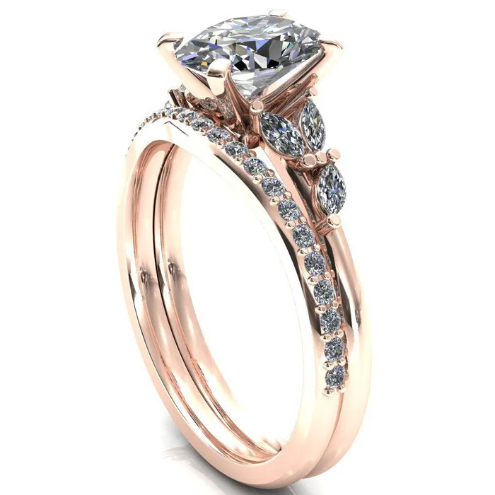 Rings Fire Brilliance Sigrid Oval Center Stone 4 Prong Marquise Diamond Side Ring
