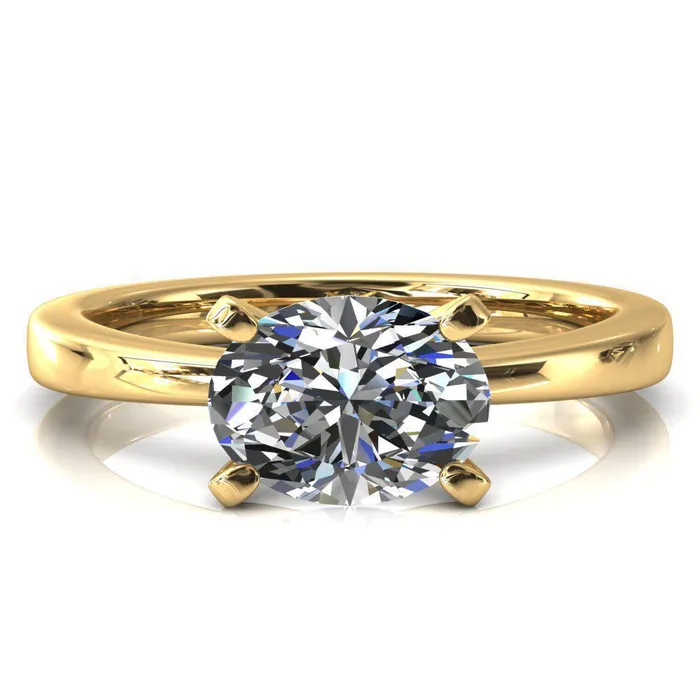 Rings Fire Brilliance Tessa Oval Moissanite EastWest 4 Prong Pitched Shoulders Solitaire Engagement Ring