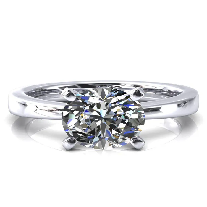 Rings Fire Brilliance Tessa Oval Moissanite EastWest 4 Prong Pitched Shoulders Solitaire Engagement Ring