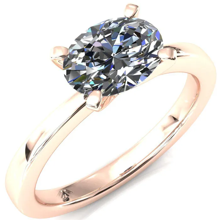Rings Fire Brilliance Tessa Oval Moissanite EastWest 4 Prong Pitched Shoulders Solitaire Engagement Ring