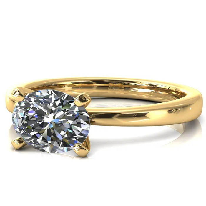 Rings Fire Brilliance Tessa Oval Moissanite EastWest 4 Prong Pitched Shoulders Solitaire Engagement Ring