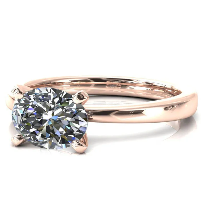 Rings Fire Brilliance Tessa Oval Moissanite EastWest 4 Prong Pitched Shoulders Solitaire Engagement Ring