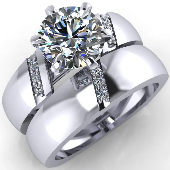 Rings Fire Brilliance Toni Round Center Stone 6 Prong Diamond Side Thick Band Ring Rings Fire Brilliance Toni Round Center Stone 6 Prong Diamond Side Thick Band Ring