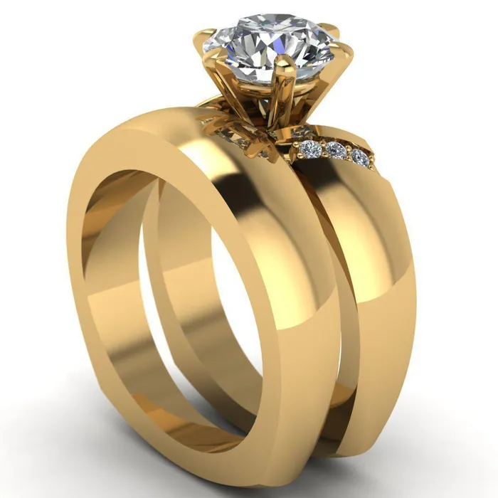 Rings Fire Brilliance Toni Round Center Stone 6 Prong Diamond Side Thick Band Ring