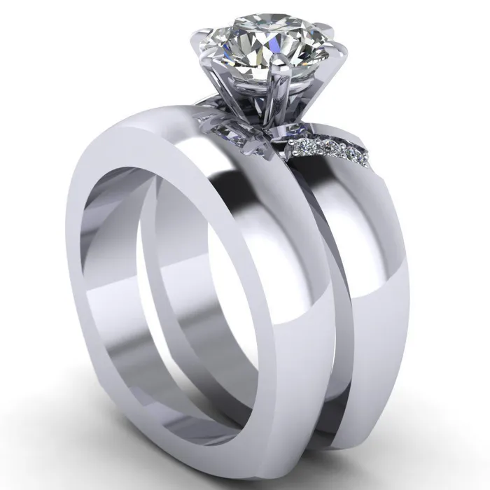 Rings Fire Brilliance Toni Round Center Stone 6 Prong Diamond Side Thick Band Ring