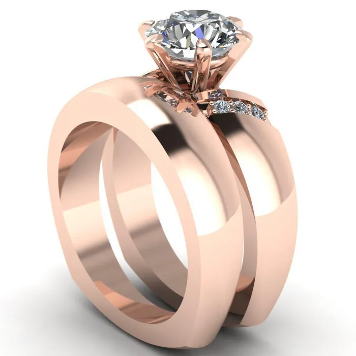 Rings Fire Brilliance Toni Round Center Stone 6 Prong Diamond Side Thick Band Ring