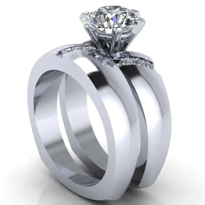 Rings Fire Brilliance Toni Round Center Stone 6 Prong Diamond Side Thick Band Ring
