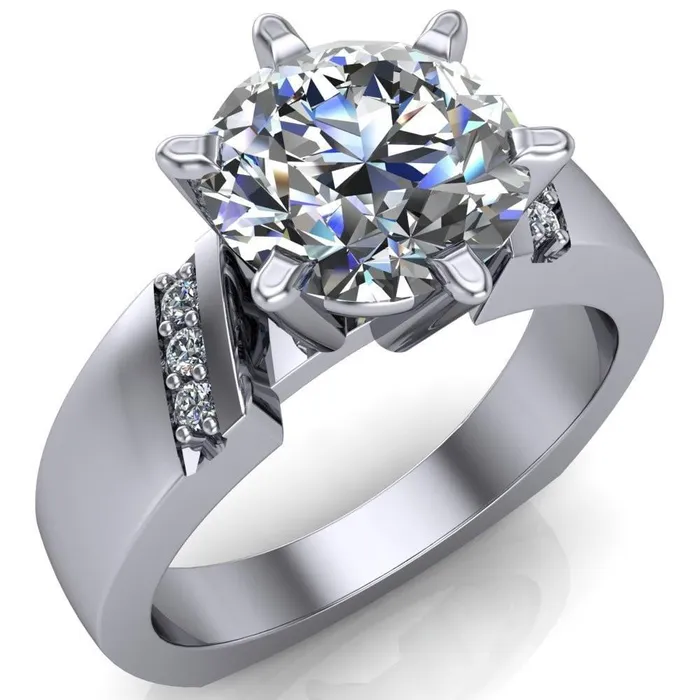 Rings Fire Brilliance Toni Round Center Stone 6 Prong Diamond Side Thick Band Ring