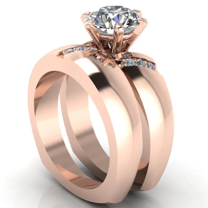 Rings Fire Brilliance Toni Round Center Stone 6 Prong Diamond Side Thick Band Ring