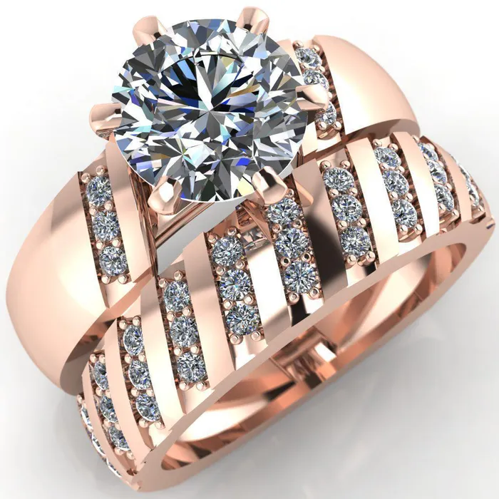 Rings Fire Brilliance Toni Round Center Stone 6 Prong Diamond Side Thick Band Ring