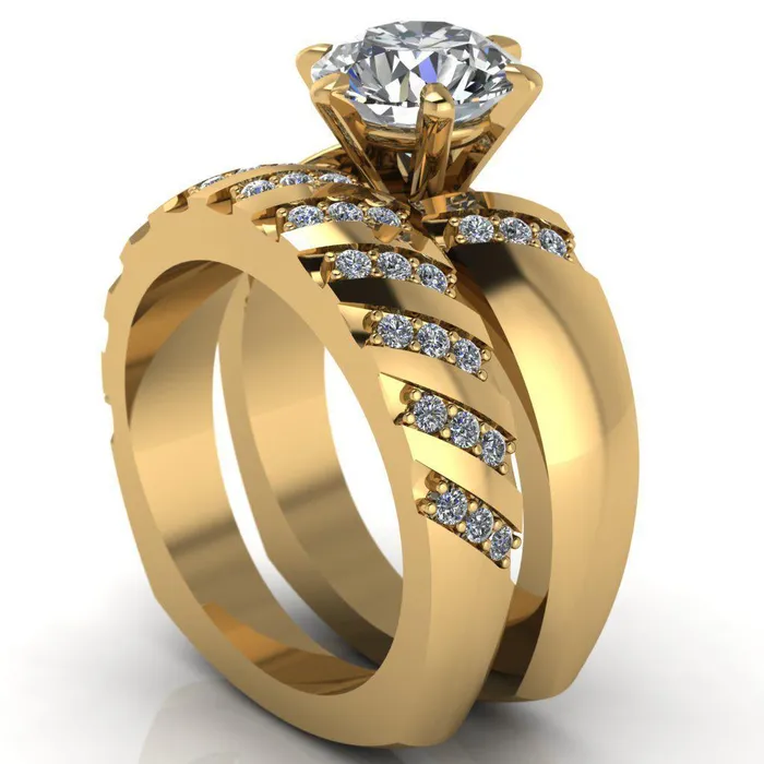 Rings Fire Brilliance Toni Round Center Stone 6 Prong Diamond Side Thick Band Ring
