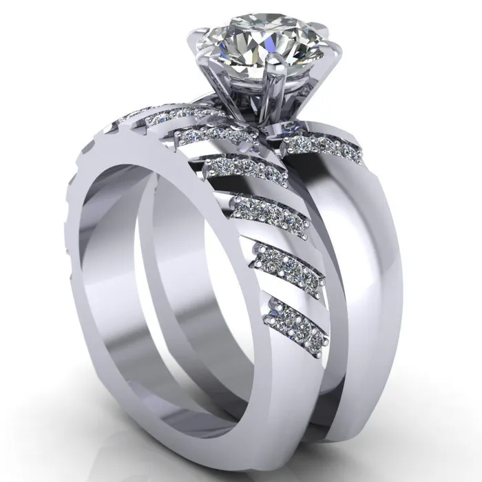 Rings Fire Brilliance Toni Round Center Stone 6 Prong Diamond Side Thick Band Ring