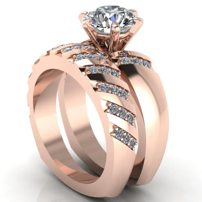 Rings Fire Brilliance Toni Round Center Stone 6 Prong Diamond Side Thick Band Ring