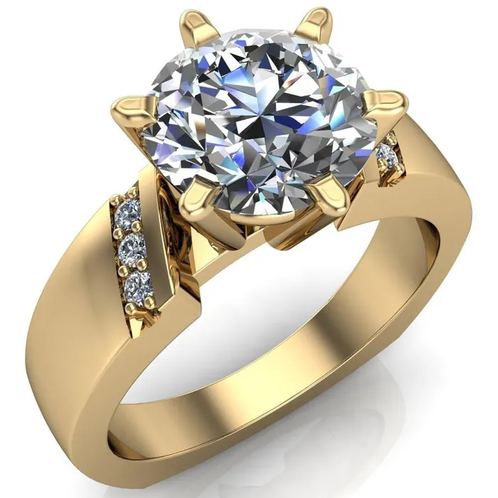 Rings Fire Brilliance Toni Round Center Stone 6 Prong Diamond Side Thick Band Ring