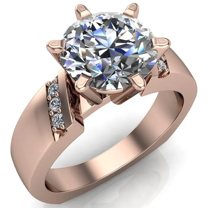 Rings Fire Brilliance Toni Round Center Stone 6 Prong Diamond Side Thick Band Ring