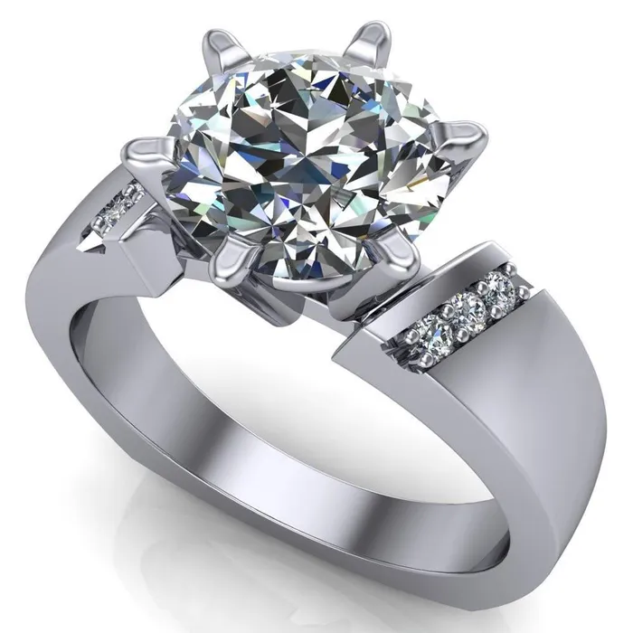 Rings Fire Brilliance Toni Round Center Stone 6 Prong Diamond Side Thick Band Ring