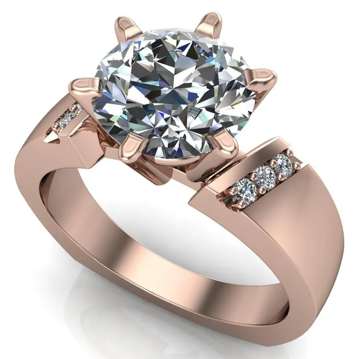 Rings Fire Brilliance Toni Round Center Stone 6 Prong Diamond Side Thick Band Ring