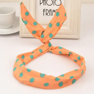Rings H09 Peach Mint Green Polka Dot Pattern Wire Cloth Hair Band 02
