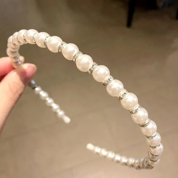 Rings H435 White Silver Gemstone Pearl Hair Band 01