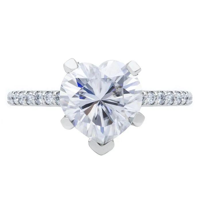 Rings Heart Moissanite 5 Prongs Diamond Accent Ice Cathedral Solitaire Ring Fire Brilliance Rings Heart Moissanite 5 Prongs Diamond Accent Ice Cathedral Solitaire Ring Fire Brilliance