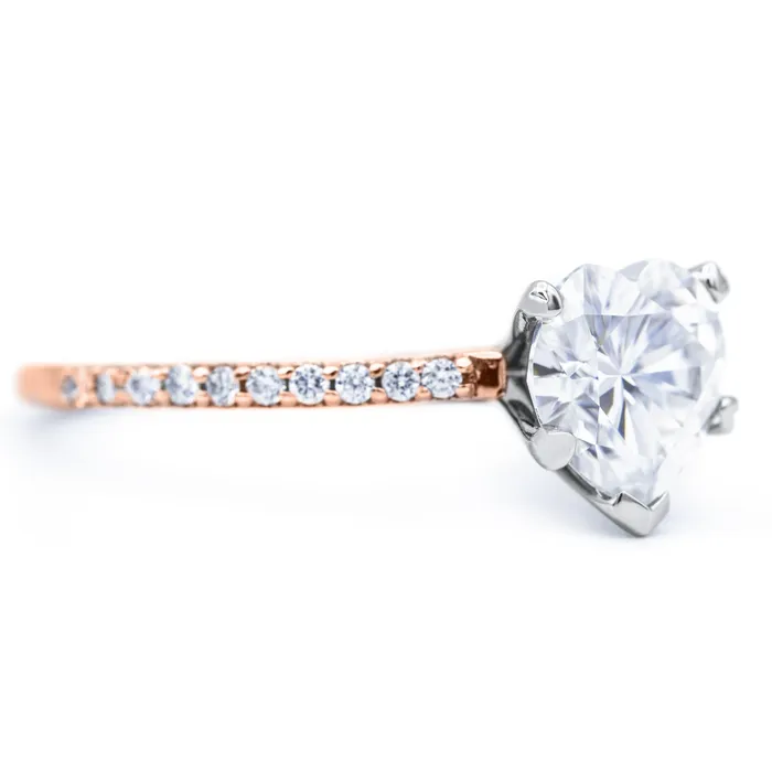 Rings Heart Moissanite 5 Prongs Diamond Accent Ice Cathedral Solitaire Ring Fire Brilliance 