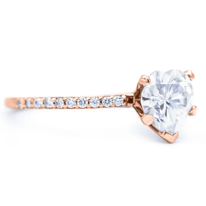 Rings Heart Moissanite 5 Prongs Diamond Accent Ice Cathedral Solitaire Ring Fire Brilliance 