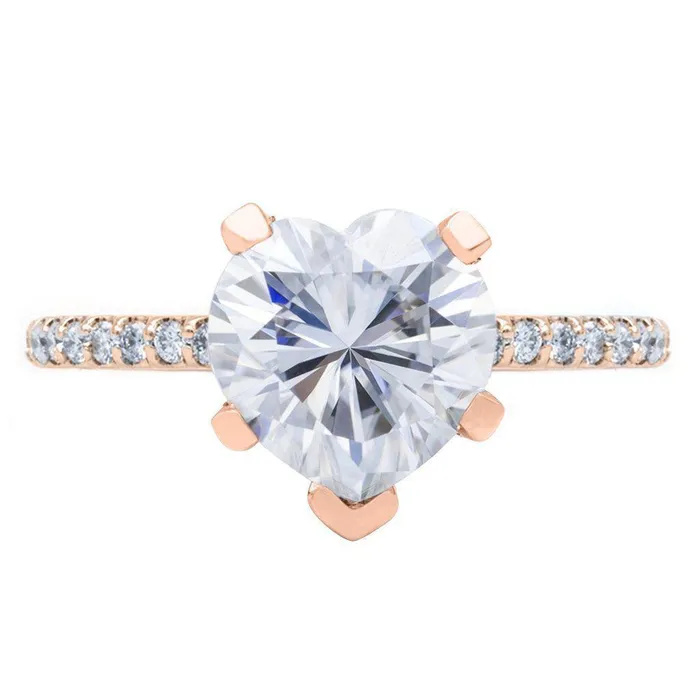 Rings Heart Moissanite 5 Prongs Diamond Accent Ice Cathedral Solitaire Ring Fire Brilliance 