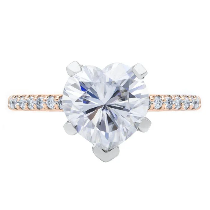 Rings Heart Moissanite 5 Prongs Diamond Accent Ice Cathedral Solitaire Ring Fire Brilliance 