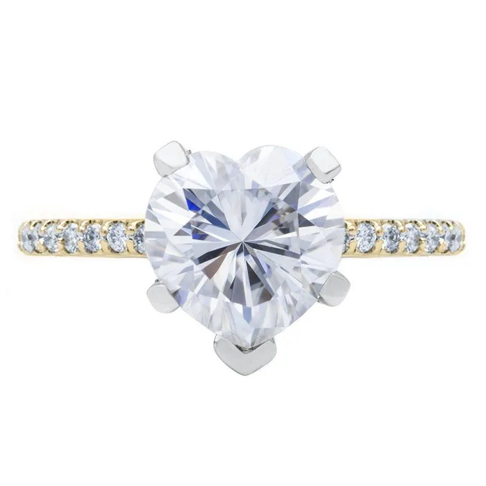 Rings Heart Moissanite 5 Prongs Diamond Accent Ice Cathedral Solitaire Ring Fire Brilliance 