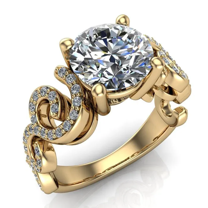 Rings Katie Round Center Stone Swirl Shank Micro Pave Diamond Accent Shoulder Ring Fire Brilliance 