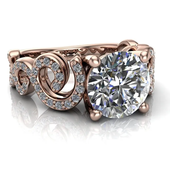 Rings Katie Round Center Stone Swirl Shank Micro Pave Diamond Accent Shoulder Ring Fire Brilliance 