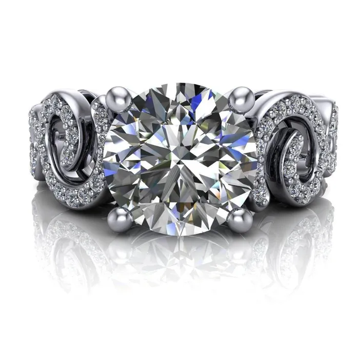 Rings Katie Round Center Stone Swirl Shank Micro Pave Diamond Accent Shoulder Ring Fire Brilliance 