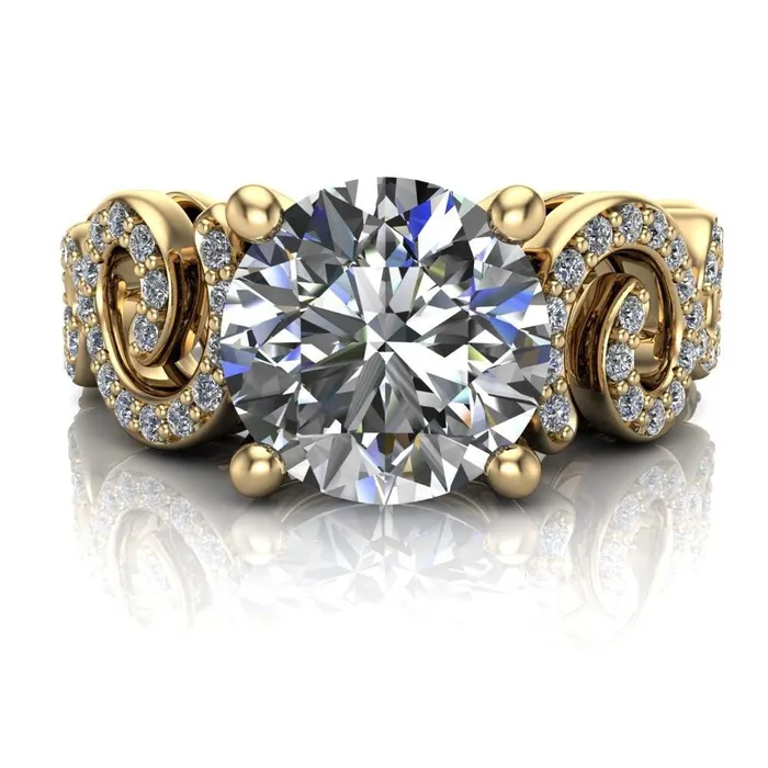 Rings Katie Round Center Stone Swirl Shank Micro Pave Diamond Accent Shoulder Ring Fire Brilliance 