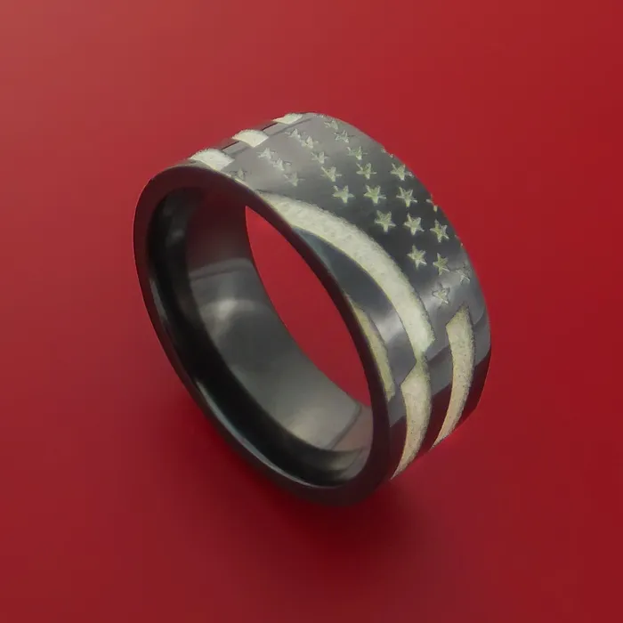 Rings Lashbrook Black Zirconium Ring with LaserEtched American Flag Inlay Custom Made Band Rings Lashbrook Black Zirconium Ring with LaserEtched American Flag Inlay Custom Made Band