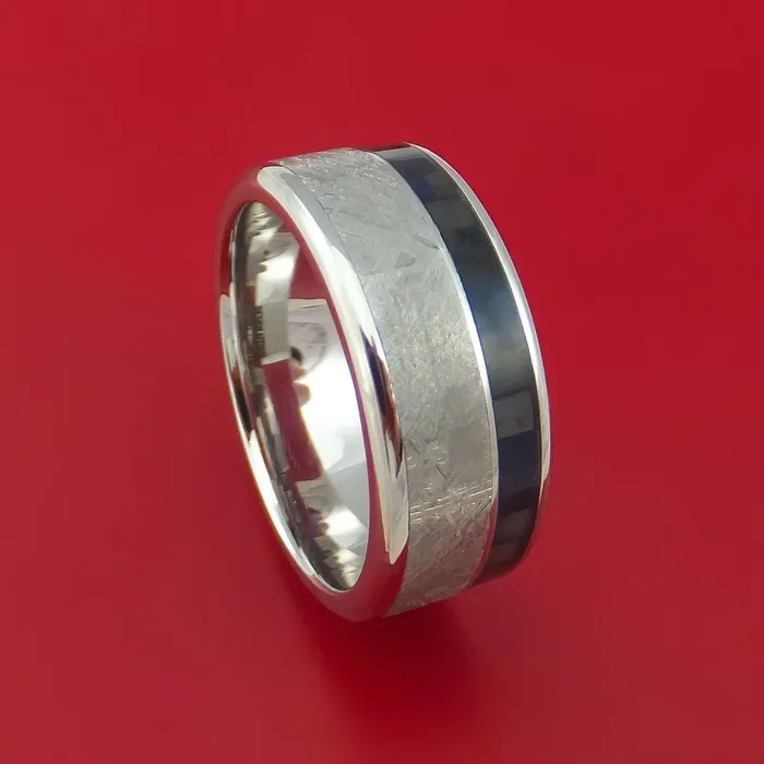 Rings Lashbrook Cobalt Chrome Ring with Gibeon Meteorite and Black Carbon Fiber Inlays Custom Made Band Rings Lashbrook Cobalt Chrome Ring with Gibeon Meteorite and Black Carbon Fiber Inlays Custom Made Band