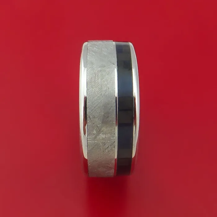 Rings Lashbrook Cobalt Chrome Ring with Gibeon Meteorite and Black Carbon Fiber Inlays Custom Made Band Rings Lashbrook Cobalt Chrome Ring with Gibeon Meteorite and Black Carbon Fiber Inlays Custom Made Band