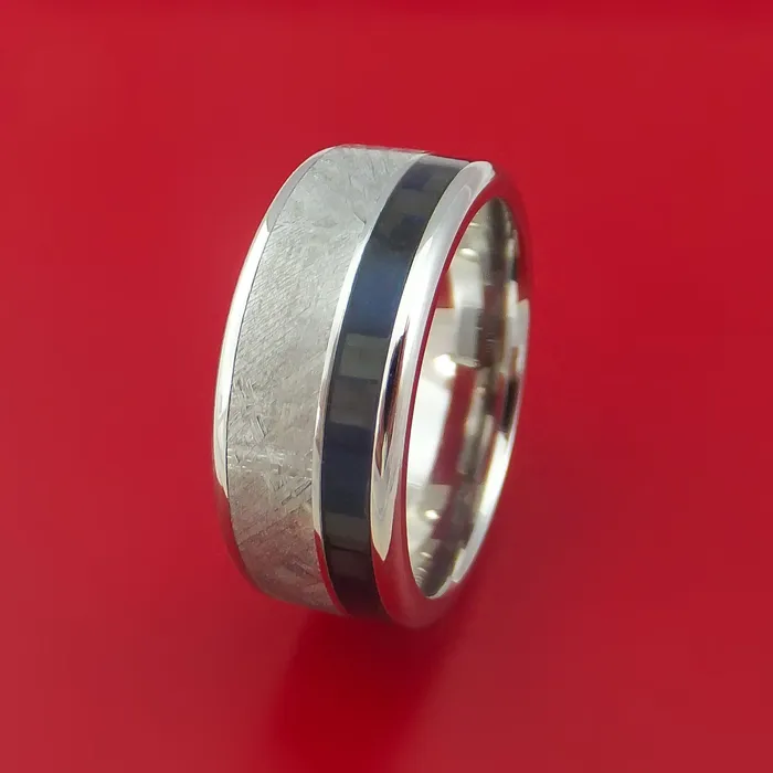 Rings Lashbrook Cobalt Chrome Ring with Gibeon Meteorite and Black Carbon Fiber Inlays Custom Made Band Rings Lashbrook Cobalt Chrome Ring with Gibeon Meteorite and Black Carbon Fiber Inlays Custom Made Band