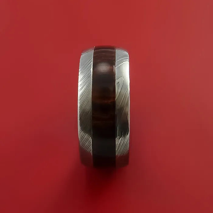 Rings Lashbrook Damascus Steel Ring with Hardwood Inlay Custom Made Band Rings Lashbrook Damascus Steel Ring with Hardwood Inlay Custom Made Band