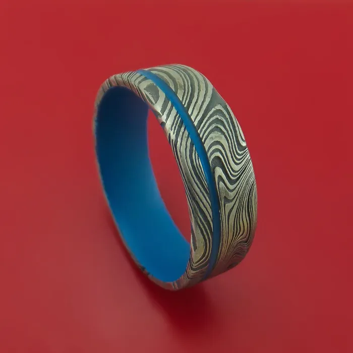 Rings Lashbrook Marble Kuro Damascus Steel and Cerakote Ring Custom Made