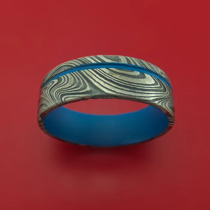 Rings Lashbrook Marble Kuro Damascus Steel and Cerakote Ring Custom Made Rings Lashbrook Marble Kuro Damascus Steel and Cerakote Ring Custom Made