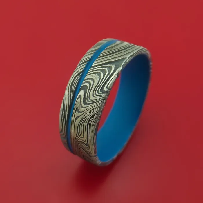 Rings Lashbrook Marble Kuro Damascus Steel and Cerakote Ring Custom Made Rings Lashbrook Marble Kuro Damascus Steel and Cerakote Ring Custom Made