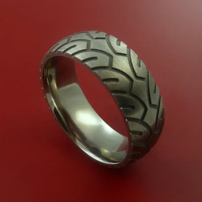 Rings Lashbrook Titanium Carved Tread Design Ring Bold Unique Band Custom Made to Any Sizing 422 Rings Lashbrook Titanium Carved Tread Design Ring Bold Unique Band Custom Made to Any Sizing 422
