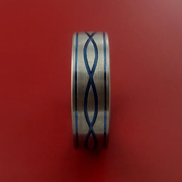Rings Lashbrook Titanium Ring with Infinity Milled Celtic Design and Cerakote Inlays Custom Made Band Rings Lashbrook Titanium Ring with Infinity Milled Celtic Design and Cerakote Inlays Custom Made Band