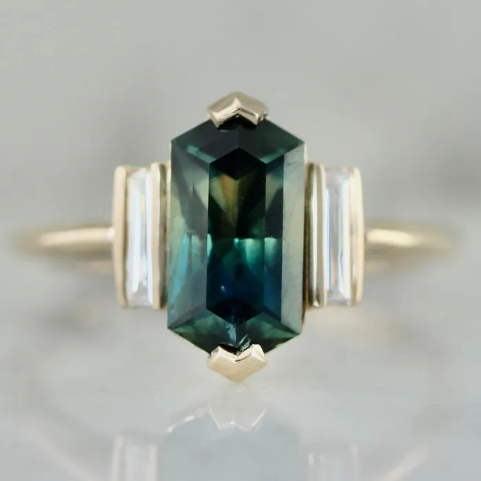 Rings Made By Gem Breakfast Bondi Babe GreenYellow Hexagon Cut Australian Sapphire Ring Rings Made By Gem Breakfast Bondi Babe GreenYellow Hexagon Cut Australian Sapphire Ring