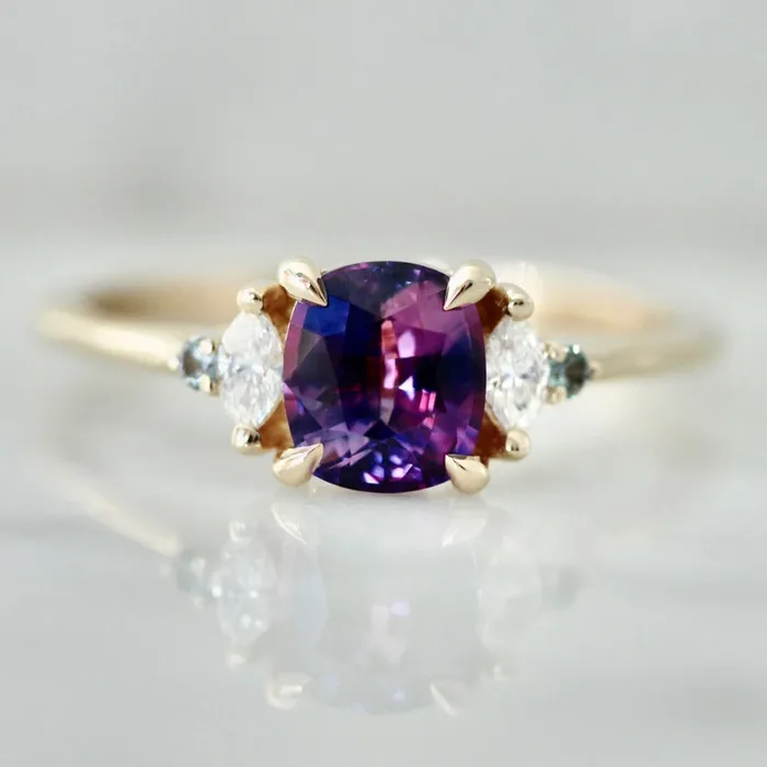 Rings Made By Gem Breakfast Cosmic Sundae PurpleBlue Bi Color Cushion Cut Sapphire Ring Rings Made By Gem Breakfast Cosmic Sundae PurpleBlue Bi Color Cushion Cut Sapphire Ring